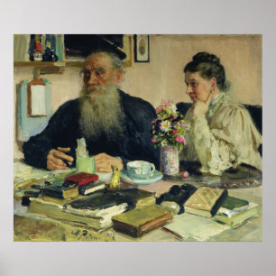 Leo Tolstoi mit seiner Ehefrau in Yasnaya Polyana Poster