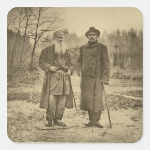 Leo Tolstoi und der Autor Maxim Gorky Quadratischer Aufkleber