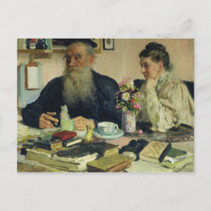 Leo Tolstoy with his wife in Yasnaya Polyana Postkarte