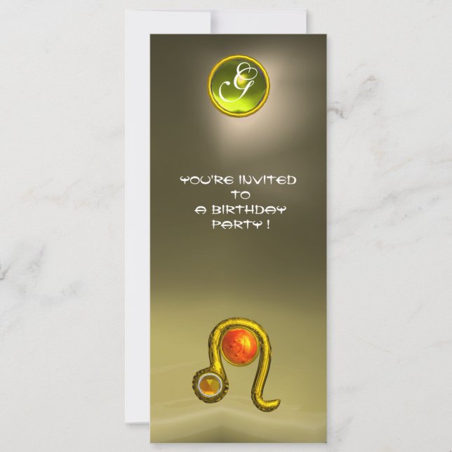 LEO TOPAZ MONOGRAM Gelb-orangefarbene Graustufen Einladung (Vorderseite)