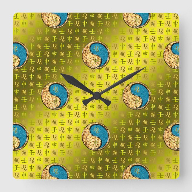Leo & Water Monkey Quadratische Wanduhr (Vorderseite)