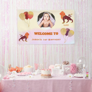 Leo Watercolor 1. Geburtstags-Fotoschild Banner