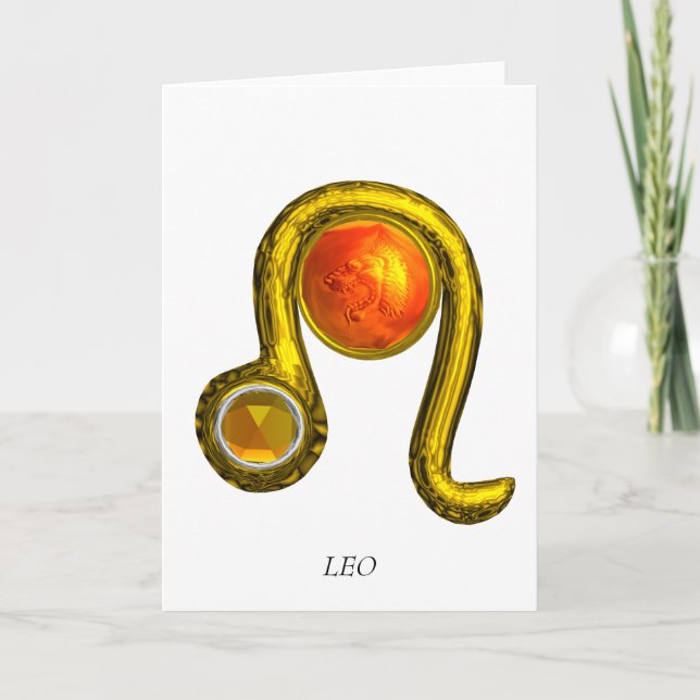 LEO Yellow Topaz & Gold Zodiac Geburtstag Karte (Vorderseite)