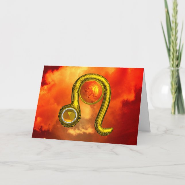 LEO Yellow Topaz & Gold Zodiac Geburtstag Karte (Vorderseite)