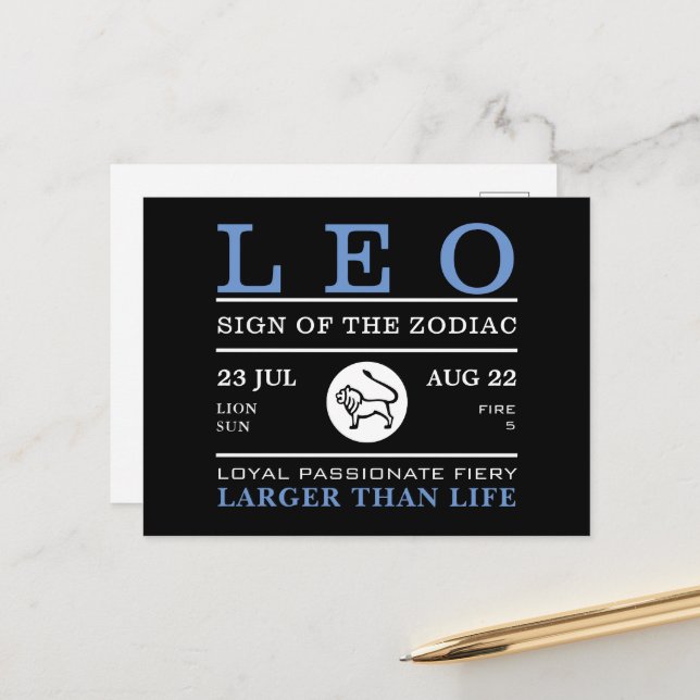 Leo-Zeichen des Zodiaks, astrologisch Postkarte (Vorderseite/Rückseite Beispiel)