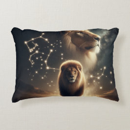Leo Zodiac Art - Majestic Lion and Constellation. Dekokissen