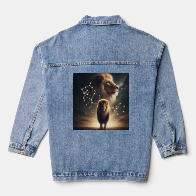 Leo Zodiac Art - Majestic Lion and Constellation. Jeansjacke (Rückseite)