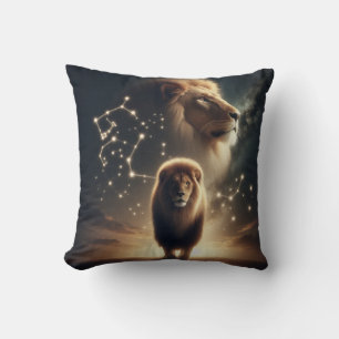 Leo Zodiac Art - Majestic Lion and Constellation. Kissen