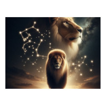 Leo Zodiac Art - Majestic Lion and Constellation.