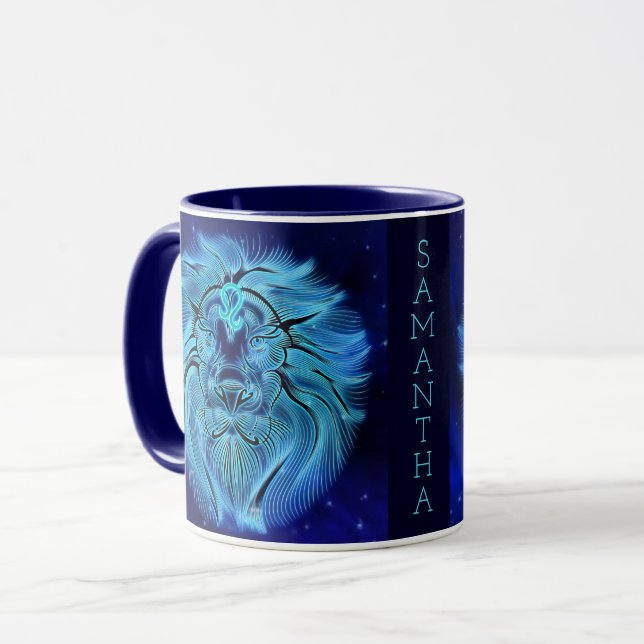 Leo Zodiac Astrologie Horoscope Celestial Lion Blu Tasse (Vorderseite Links)