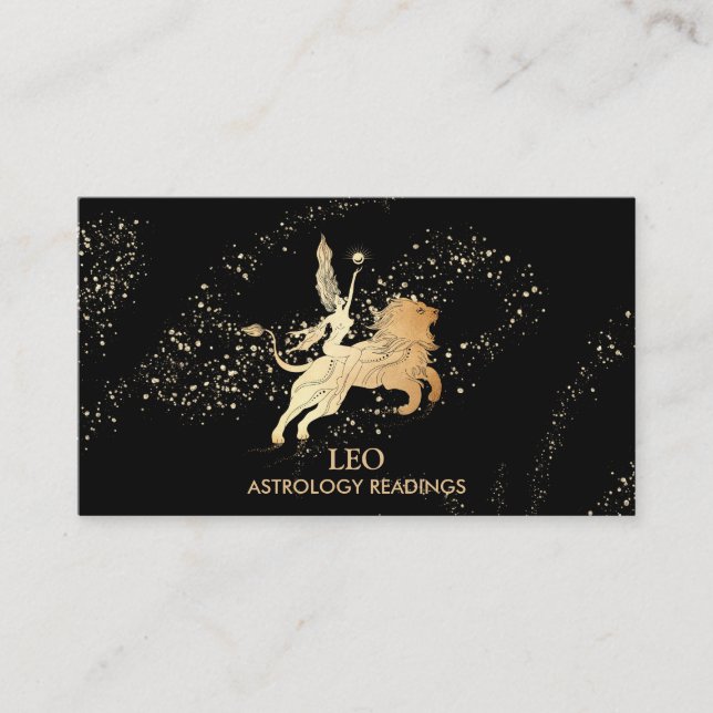 *~* LEO Zodiac Astrologie Lesen Gold Schwarz Visitenkarte (Vorderseite)