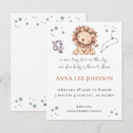 Leo Zodiac Birth Announcement Feiertagskarte