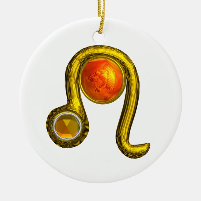 LEO ZODIAC BIRTHDAY JEWEL YELLOW TOPAZ Gold Keramik Ornament (Vorne)