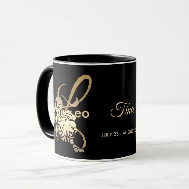 Leo ♌ Zodiac Birthday Sign / Black and Gold Tasse (Vorderseite Links)