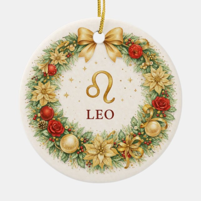 Leo Zodiac Christmas Ornament – Golden Winter Wrea (Vorne)