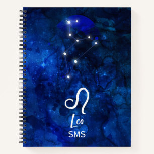 Leo Zodiac Constellation Dark Blue Galaxy Monogram Notizbuch