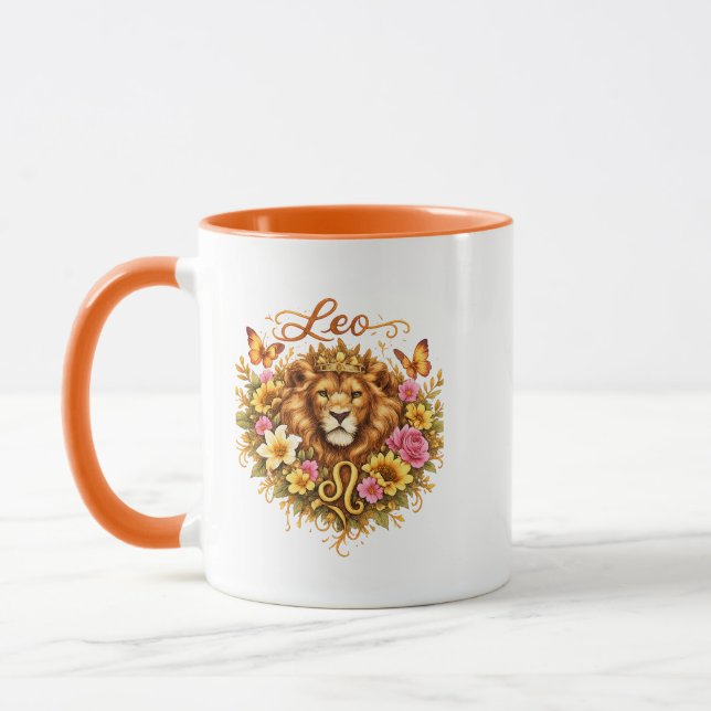 Leo Zodiac Floral Heart Mug – Regal Astrology Gift Tasse (Links)