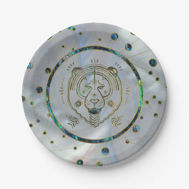 Leo Zodiac Gold Abalone Pappteller (Vorderseite)