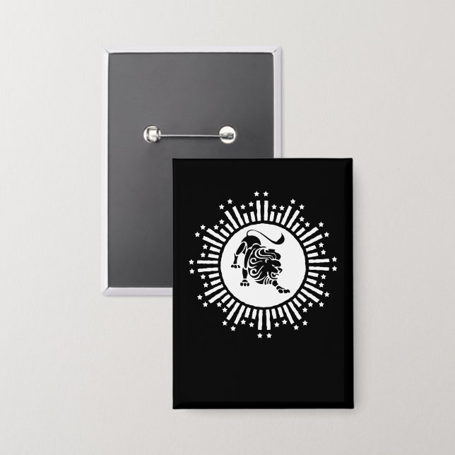 Leo Zodiac Lion Symbol mit Sternen Schwarz und Wei Button (Vorderseite/Rückseite)