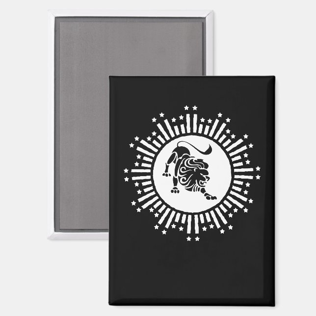 Leo Zodiac Lion Symbol mit Sternen Schwarz und Wei Magnet (Vorderseite/Rückseite)