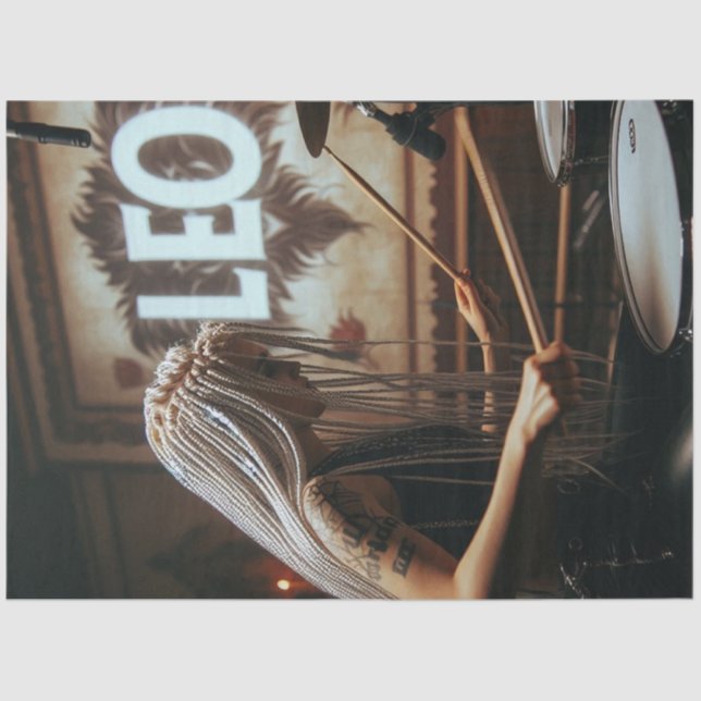 Leo Zodiac Musician Drums Decoupage Seidenpapier (Vorderseite)