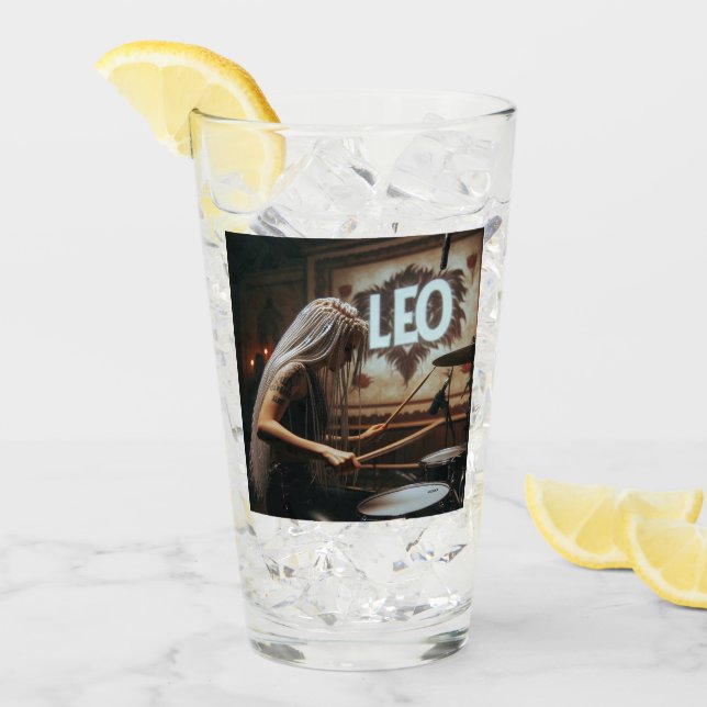 Leo Zodiac Musician Drums Glas (Vorderseite Ice)