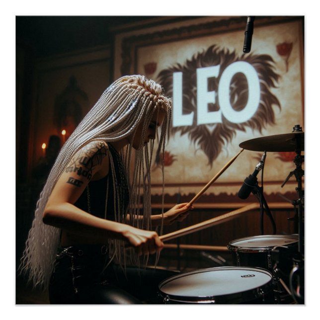Leo Zodiac Musician Drums Poster (Vorderseite)