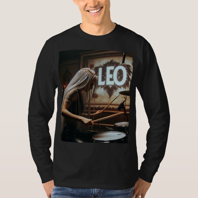 Leo Zodiac Musician Drums T-Shirt (Vorderseite)