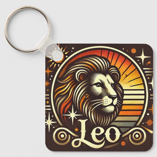 Leo Zodiac Schlüsselanhänger Retro Design (Vorderseite)