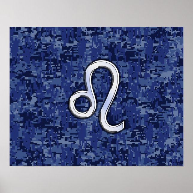 Leo Zodiac Sign auf Blue Digital Camouflage Poster (Vorne)