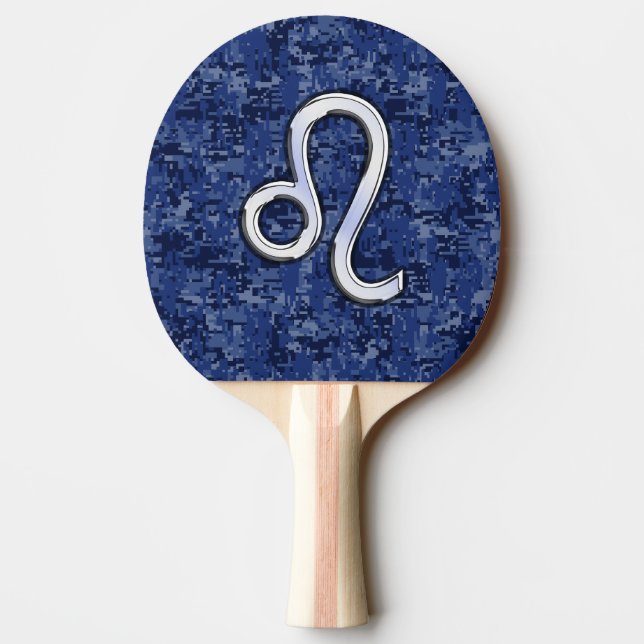 Leo Zodiac Sign auf Blue Digital Camouflage Tischtennis Schläger (Rückseite)