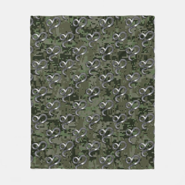 Leo Zodiac Sign auf der Olive Green Digital Camouf Fleecedecke (Vorderseite)
