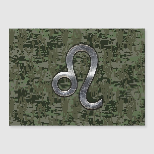 Leo Zodiac Sign auf der Olive Green Digital Camouf Magnetkarte (Vorderseite)