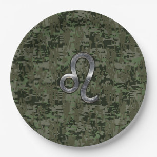 Leo Zodiac Sign auf der Olive Green Digital Camouf Pappteller