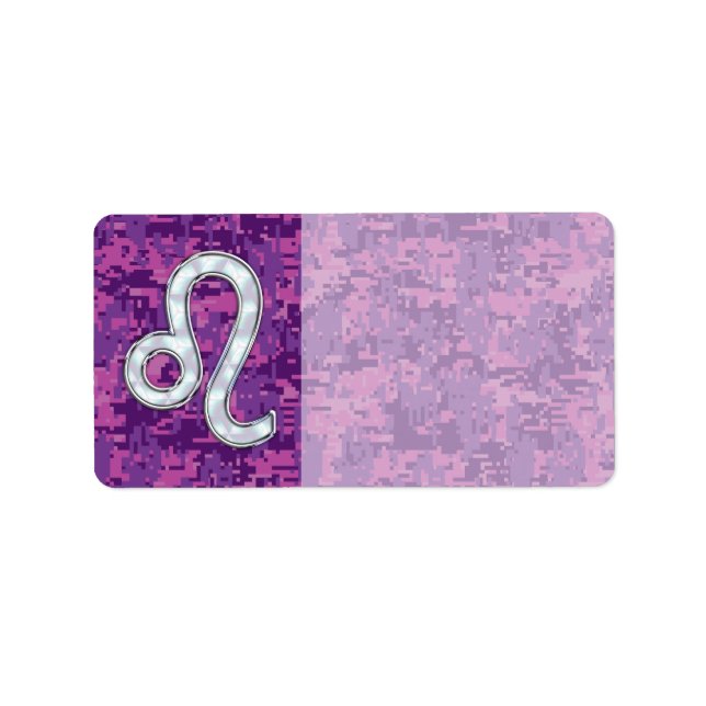 Leo Zodiac Sign auf Fuchsia Digital Camouflage Adressaufkleber (Vorne)