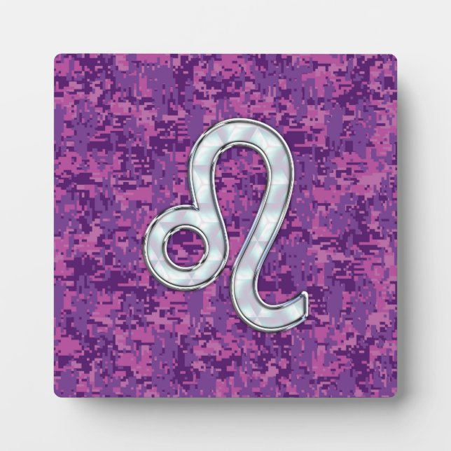 Leo Zodiac Sign auf Fuchsia Digital Camouflage Fotoplatte (Vorderseite)