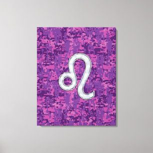 Leo Zodiac Sign auf Fuchsia Digital Camouflage Leinwanddruck