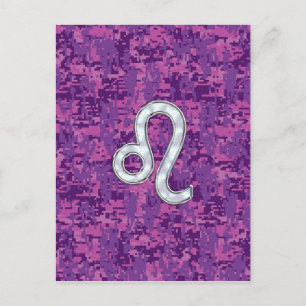 Leo Zodiac Sign auf Fuchsia Digital Camouflage Postkarte