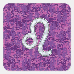 Leo Zodiac Sign auf Fuchsia Digital Camouflage Quadratischer Aufkleber