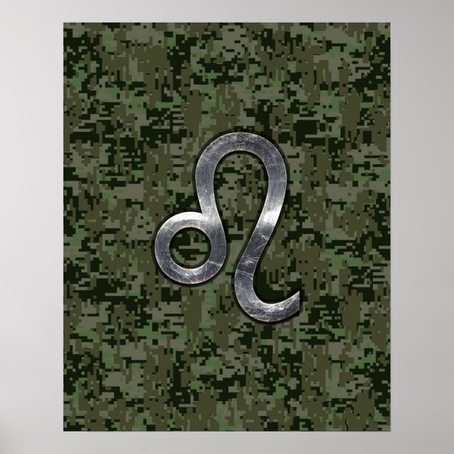 Leo Zodiac Sign auf Green Digital Camouflage Poster (Vorne)