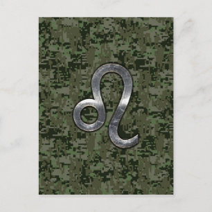 Leo Zodiac Sign auf Green Digital Camouflage Postkarte