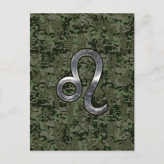 Leo Zodiac Sign auf Green Digital Camouflage Postkarte (Vorderseite)