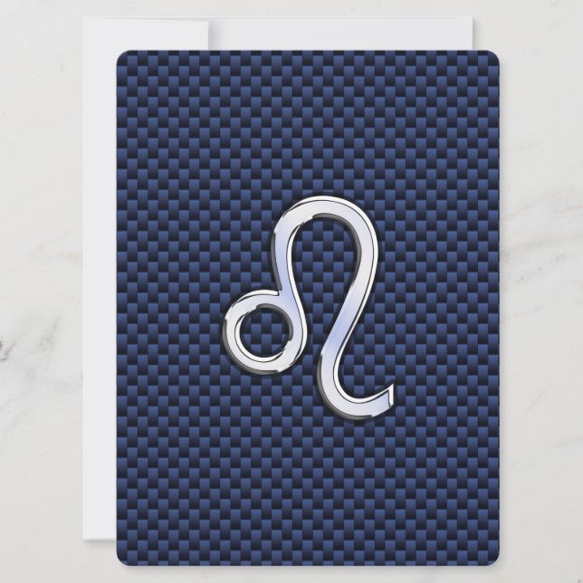 Leo Zodiac Sign auf Navy Blue Carbon Fibre Print (Vorderseite)