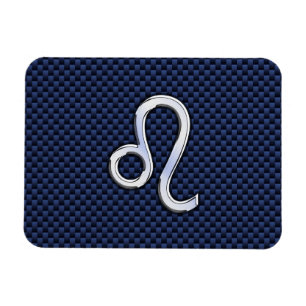 Leo Zodiac Sign auf Navy Blue Carbon Fibre Print Magnet