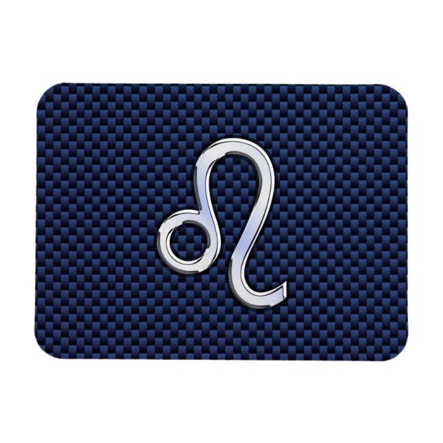Leo Zodiac Sign auf Navy Blue Carbon Fibre Print Magnet (Horizontal)