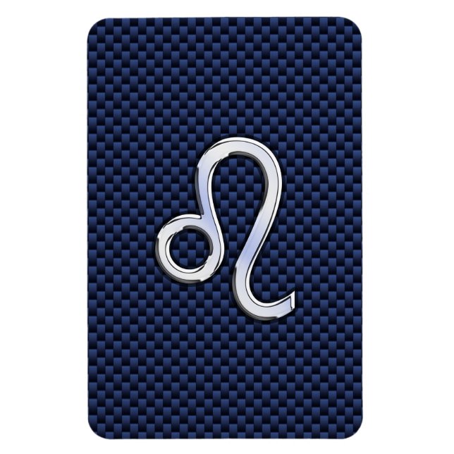 Leo Zodiac Sign auf Navy Blue Carbon Fibre Print Magnet (Vertikal)