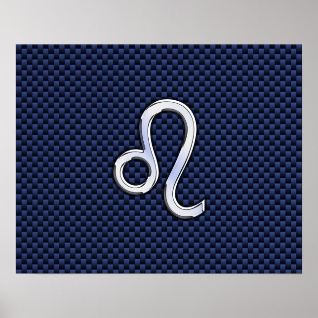 Leo Zodiac Sign auf Navy Blue Carbon Fibre Print Poster (Vorne)