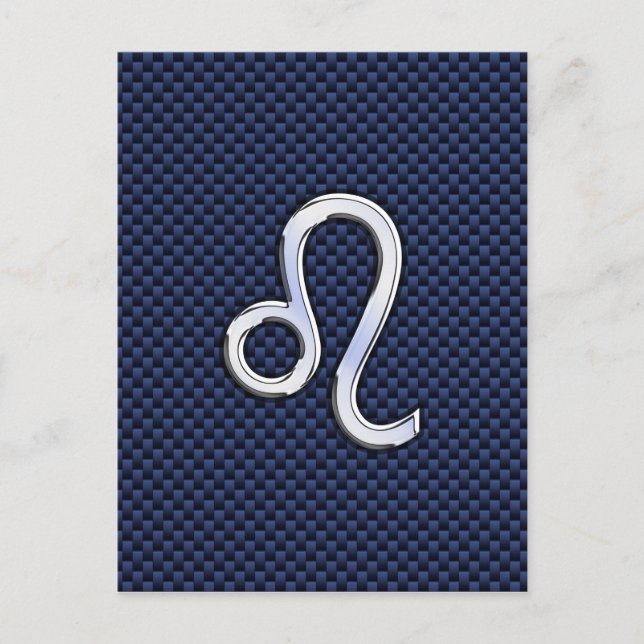 Leo Zodiac Sign auf Navy Blue Carbon Fibre Print Postkarte (Vorderseite)