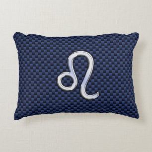 Leo Zodiac Sign auf Navy Blue Carbon Fibre Print Zierkissen