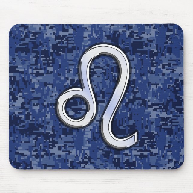 Leo Zodiac Sign auf Navy Blue Digital Camouflage Mousepad (Vorne)